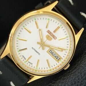 Vintage 1982 Seiko Automatic Mens Gold Watch W/daydate & White accents